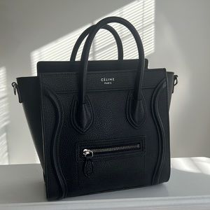 {Celine} Nano Luggage Black Grained Leather
